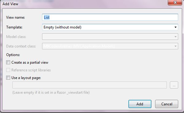 Add view for the list action